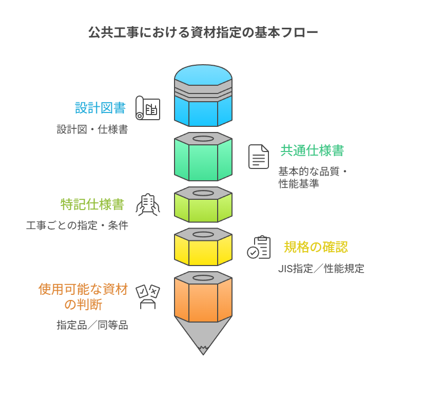 公共工事における資材指定の基本フロー